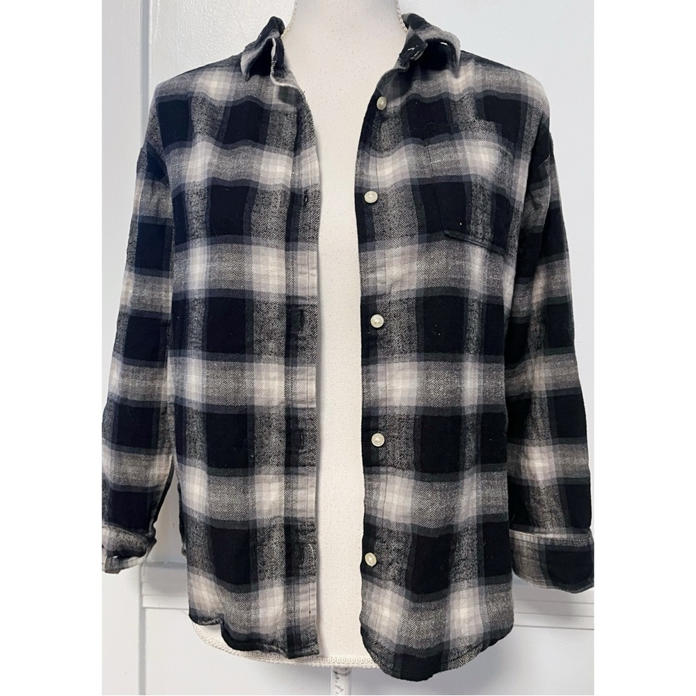 Gap Teen • Black White Plaid Flannel Button Down Shirt